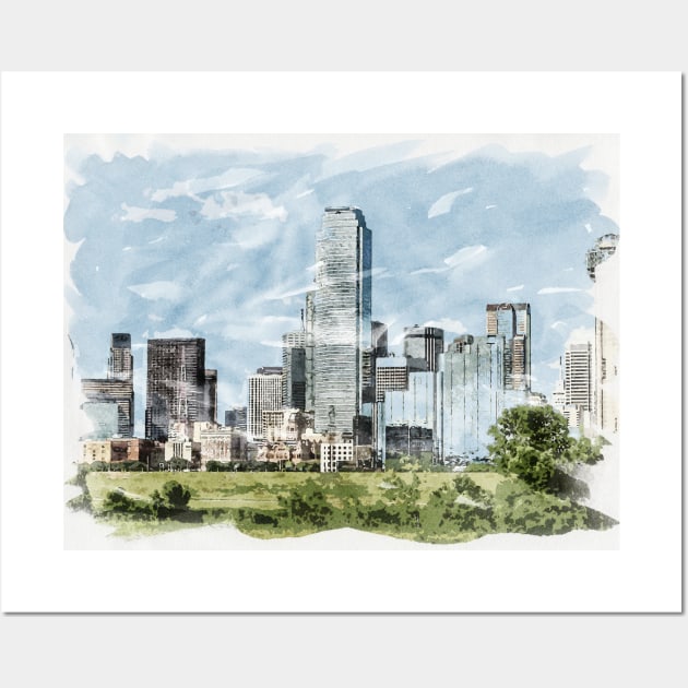 Dallas Texas USA Unique Watercolor Travel Souvenir Fine Art Painting Wall Art by Naumovski